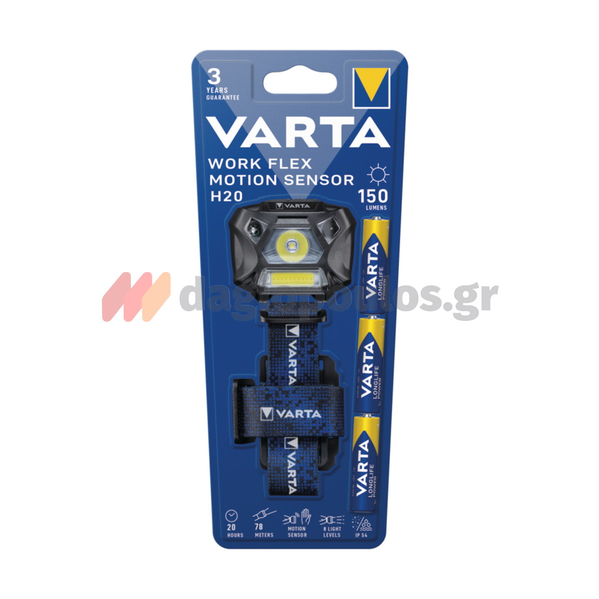 Varta WorkFlex H20 Φακός Κεφαλής Μπαταρίας 150 Lumens Με Αισθητήρα Κίνησης