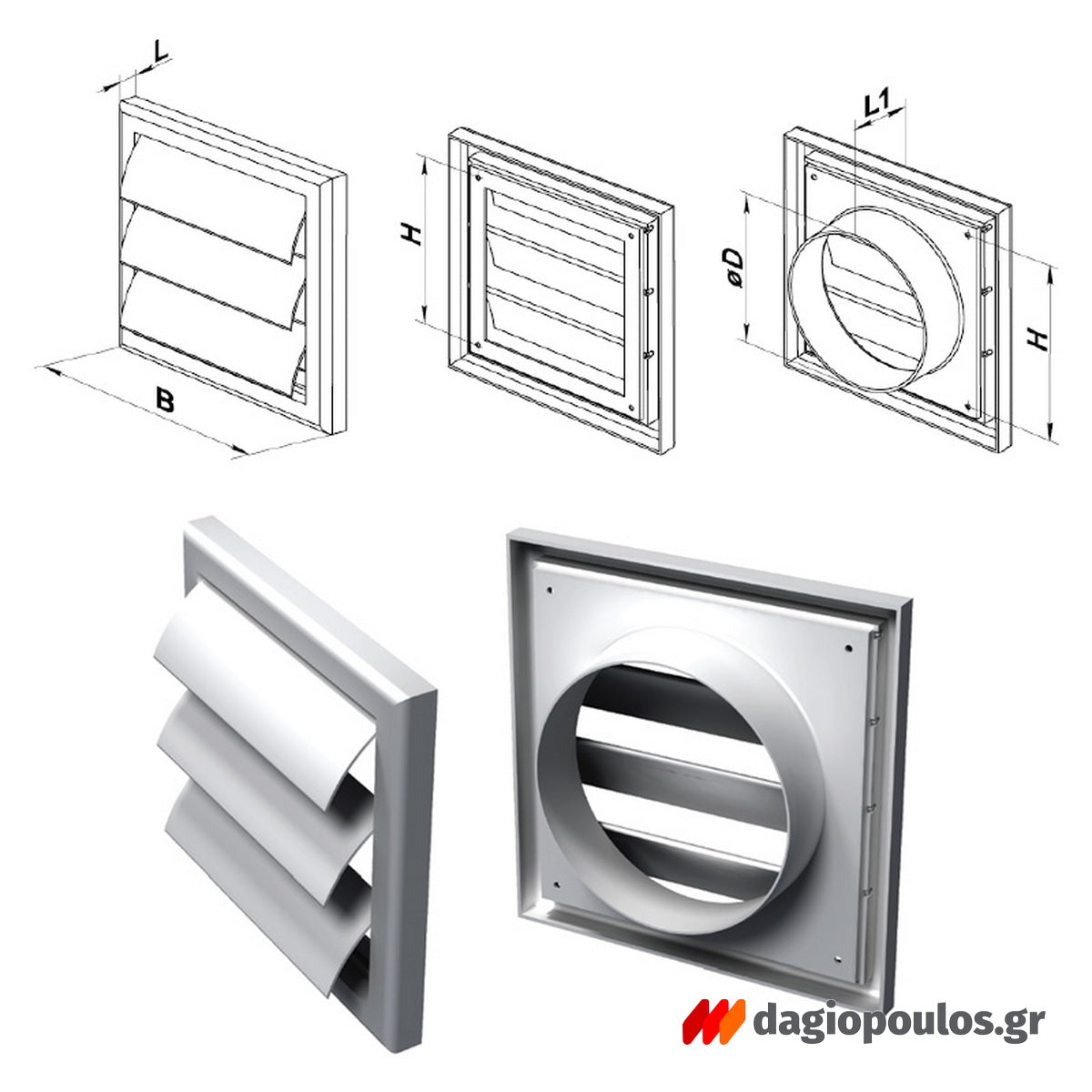 Vents MV 150 J Καπάκι Σχάρα Κλεισίματος Πλαστικό Φ150mm 187mm x 187mm Τετράγωνο ΛΕΥΚΟ