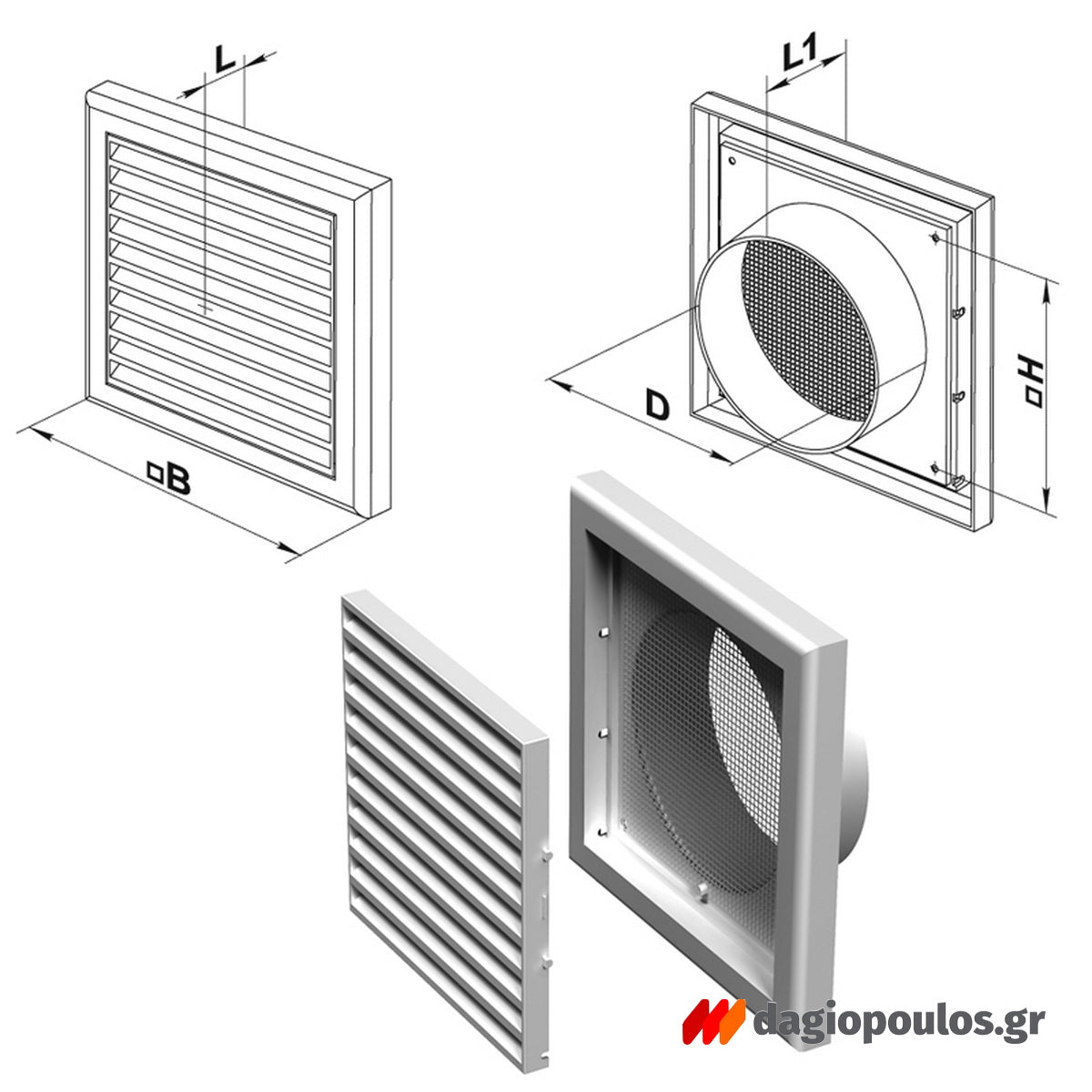 Vents Καπάκι Εξαερισμού Πλαστικό Με Σίτα Τετράγωνο και Αποσπώμενες Γρίλιες Πλαστικό 100mm ΛΕΥΚΟ