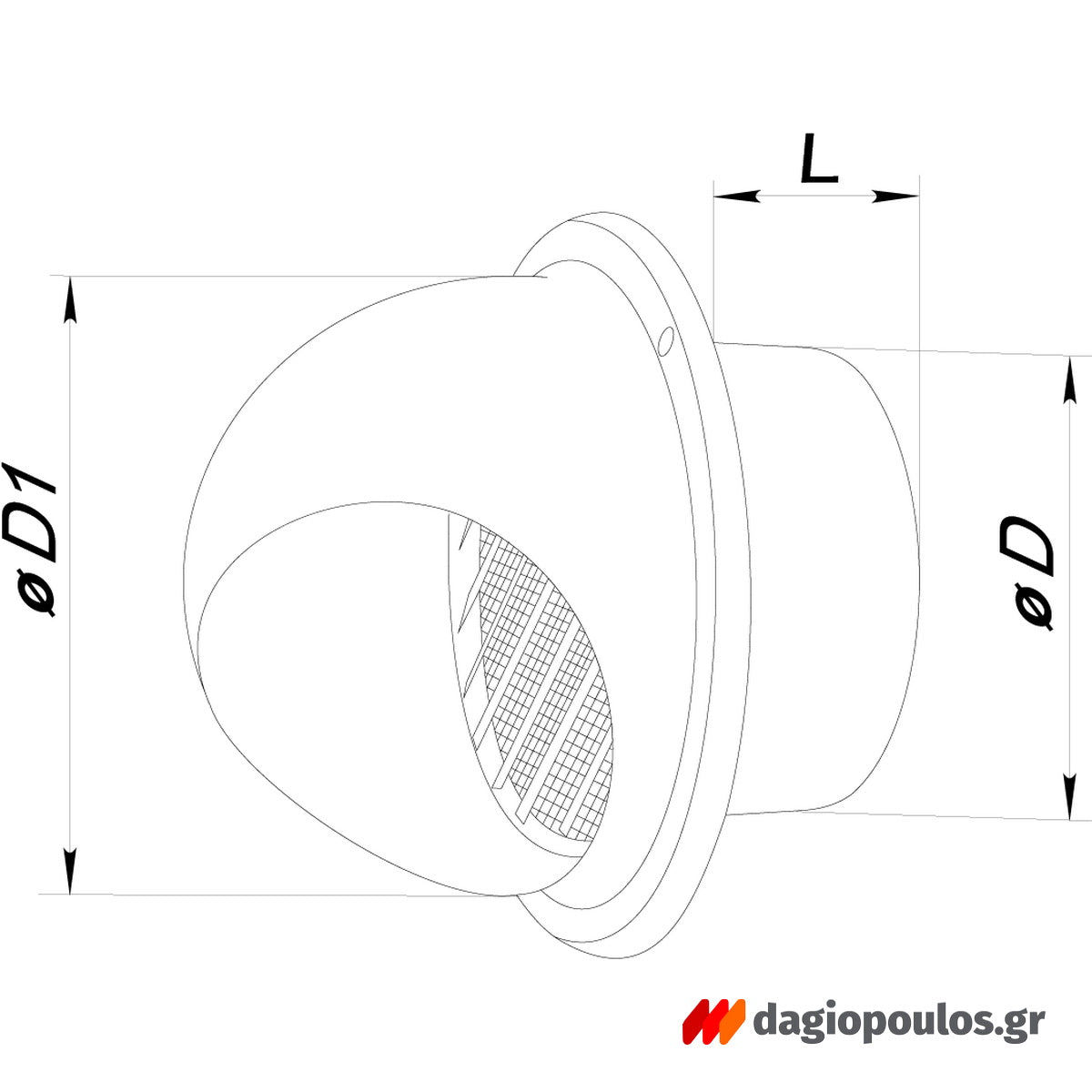 Vents MVM 122 Στόμιο Εξαερισμού Κεκλιμένο Με Προστασία & Σίτα Ανοξείδωτο Φ125mm