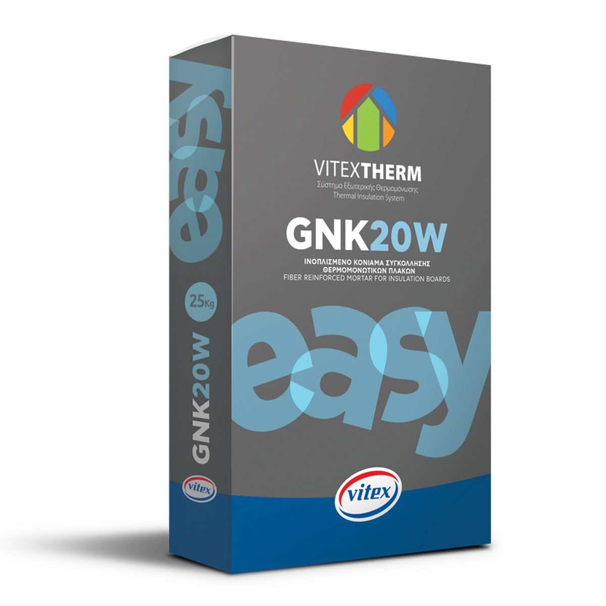 Vitextherm GNK 20W Easy Fiber Τσιμεντοειδές Κονίαμα Συγκόλλησης Θερμομονωτικών Πλακών 25Kgr ΛΕΥΚΟ