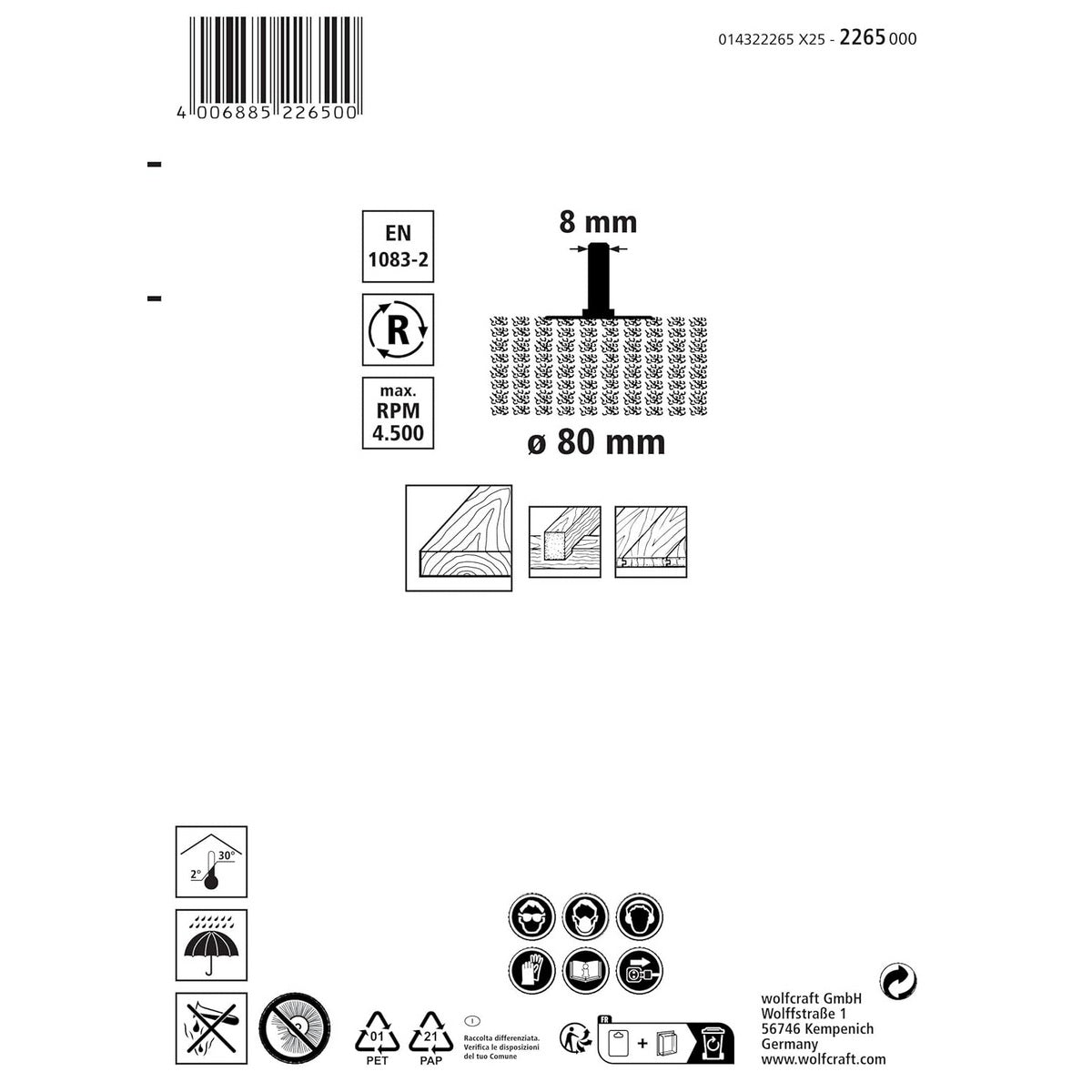 Wolfcraft 2265000 Συρμάτινη Βούρτσα 80mm x 35mm