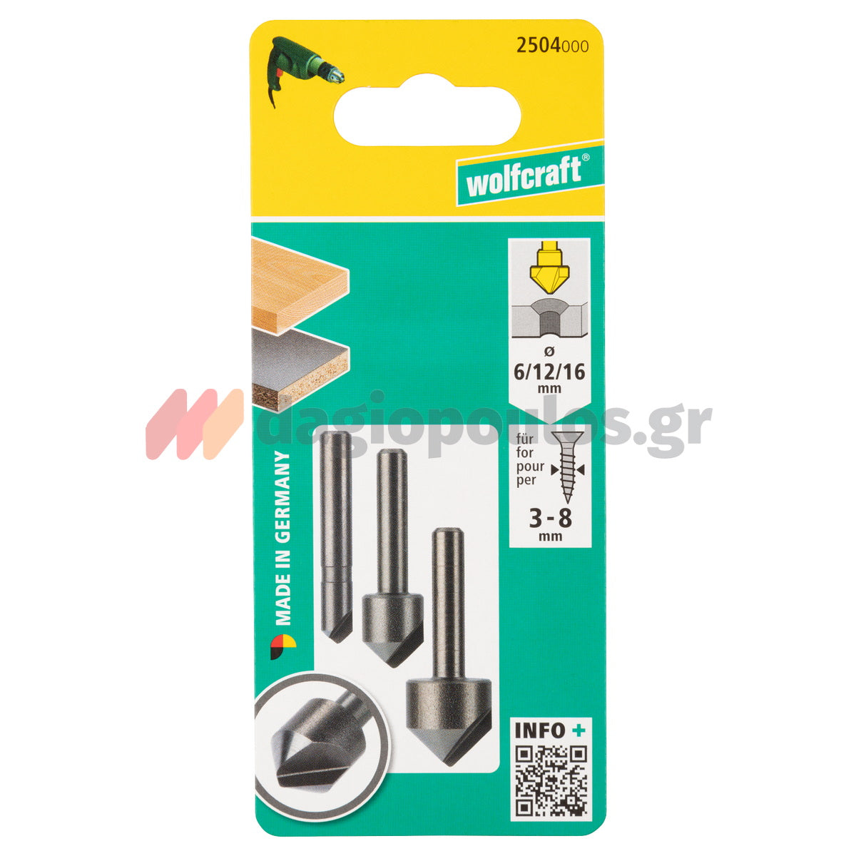 Wolfcraft 2504000 Συλλογή Φρέζες Για Ξύλο, Πλαστικό, Μη Σιδηρούχα Μέταλλα Σετ 3 Τεμ