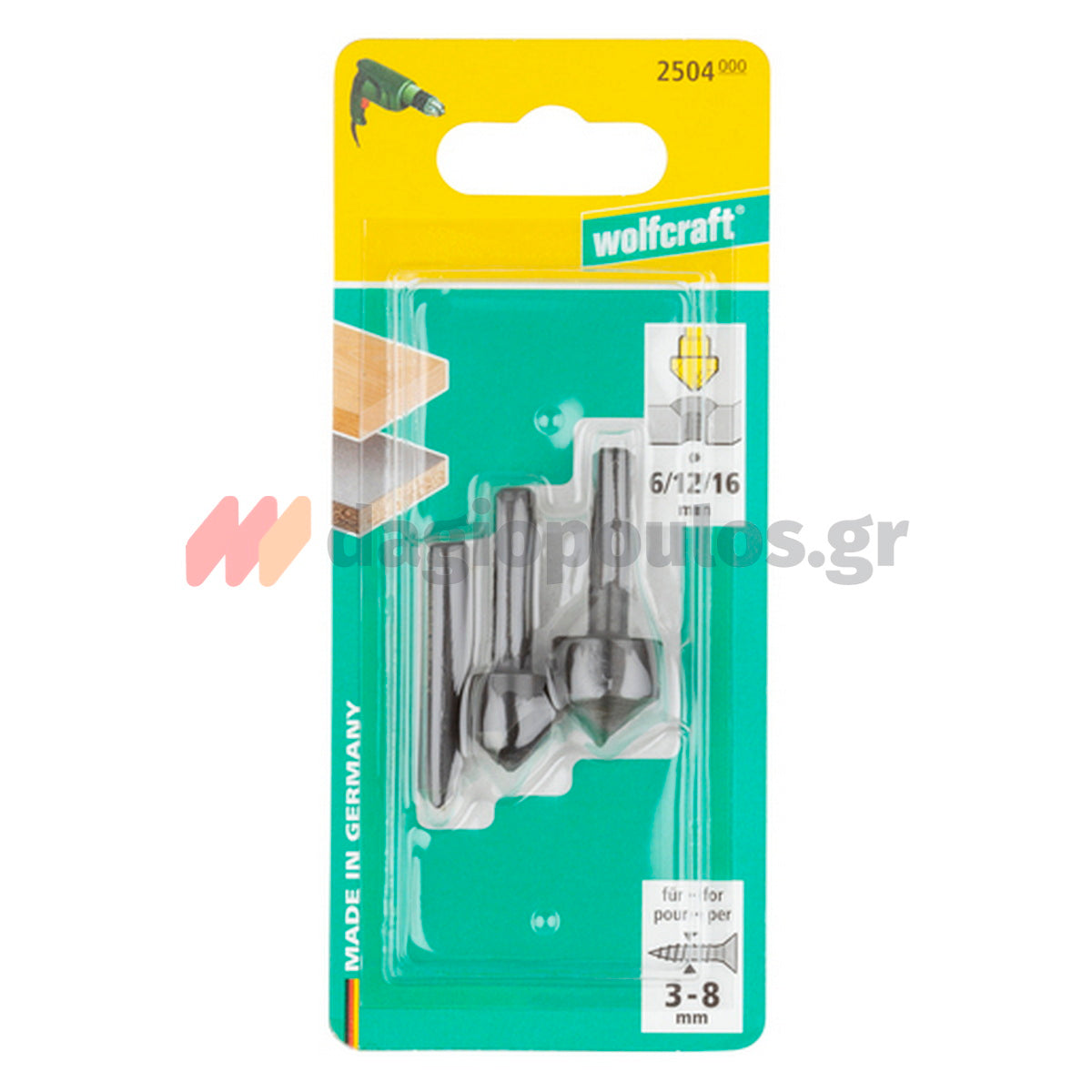 Wolfcraft 2504000 Συλλογή Φρέζες Για Ξύλο, Πλαστικό, Μη Σιδηρούχα Μέταλλα Σετ 3 Τεμ