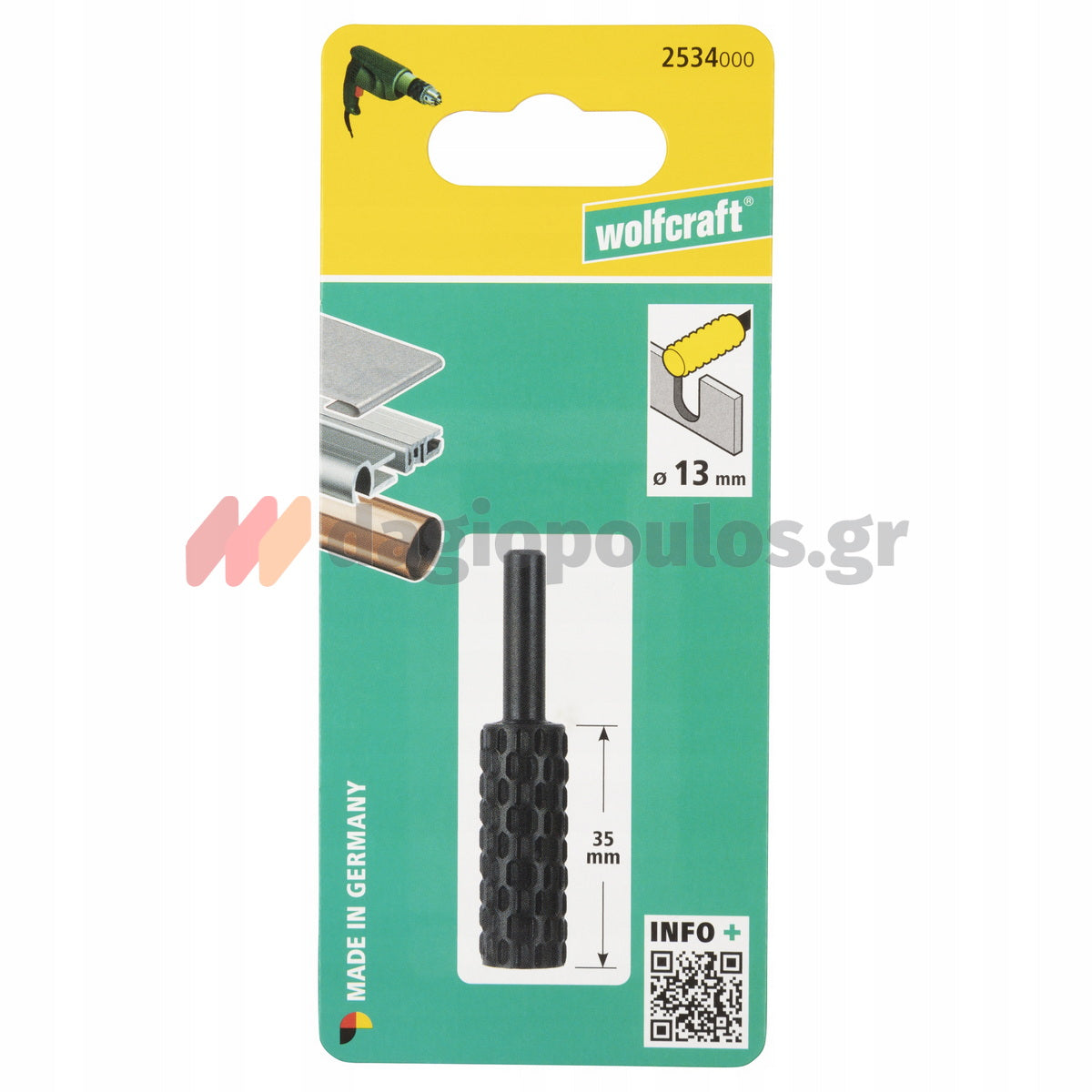 Wolfcraft 2527000 Ράσπα Δραπάνου Κυλινδρική Για Ξύλο Με Άξονα HEX 1/4"