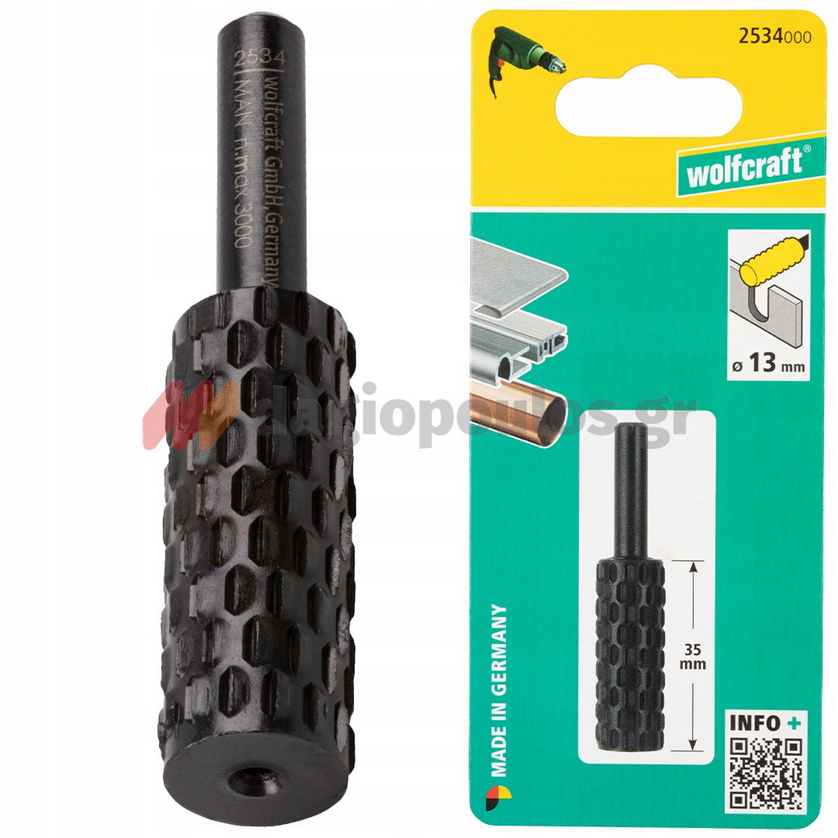 Wolfcraft 2527000 Ράσπα Δραπάνου Κυλινδρική Για Ξύλο Με Άξονα HEX 1/4"