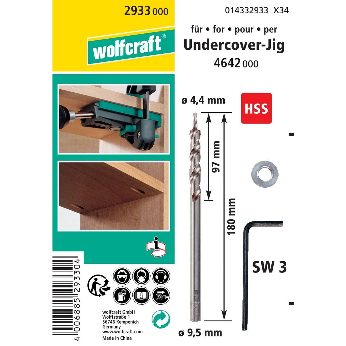 Wolfcraft 2933000 Τρυπάνι HSS 9.5mm με Stop Βάθους
