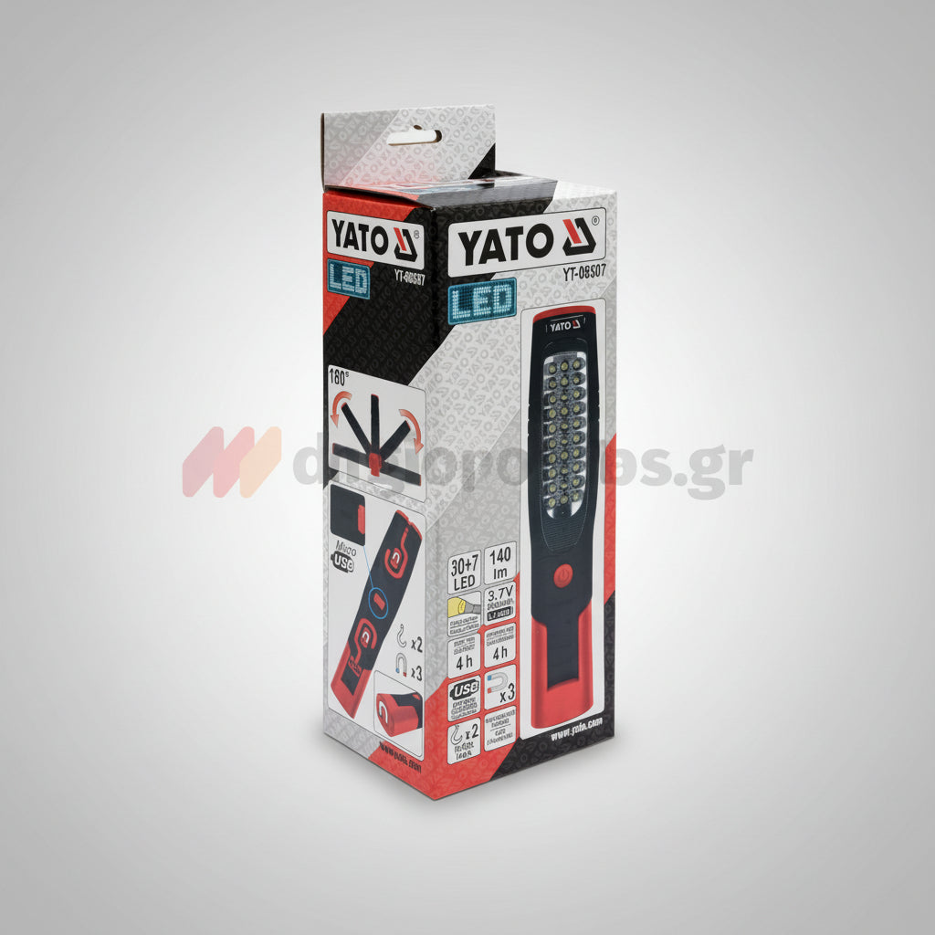 Yato YT-08507 Φακός Χειρός Επιθεώρησης & Εργασίας Περιστρεφόμενης Κεφαλής 30+7 LED 140 Lumens