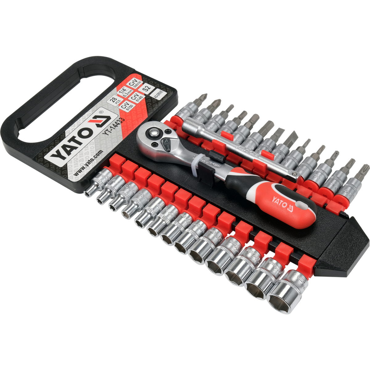 Yato YT-14433 Συλλογή Μανέλα Καστάνιας Με Καρυδάκια Μύτες 1/4" Σετ 28 Τεμ