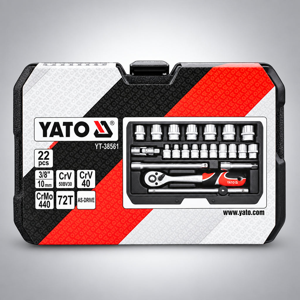 Yato YT-38561 Συλλογή Καρυδάκια & Εξαρτήματα Μανέλα Καστάνιας 3/8" Σετ 22 Τεμ Σε Κασετίνα
