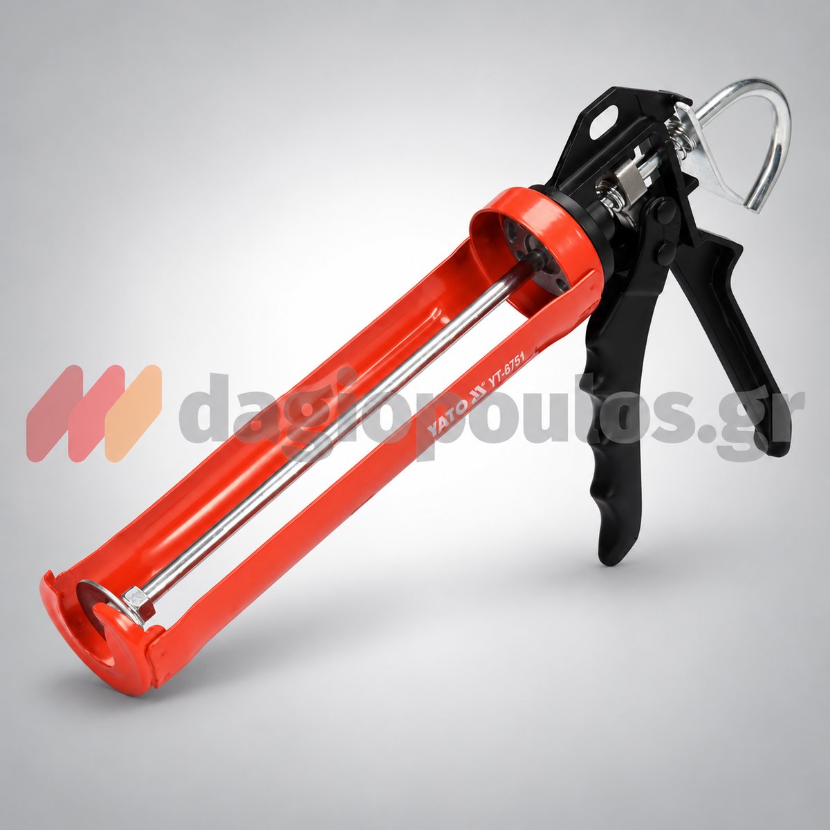 Yato YT-6751 πιστόλι σιλικόνης 300 ml με μεταλλική λεκάνη σε πλάγια όψη
