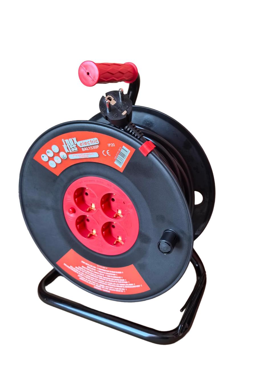 INOX KISS BAL1530P Μπαλαντέζα Ρεύματος Με Καρούλι Ανοικτό 4 Θέσεων H05VV-F 3G1.5*30mtr