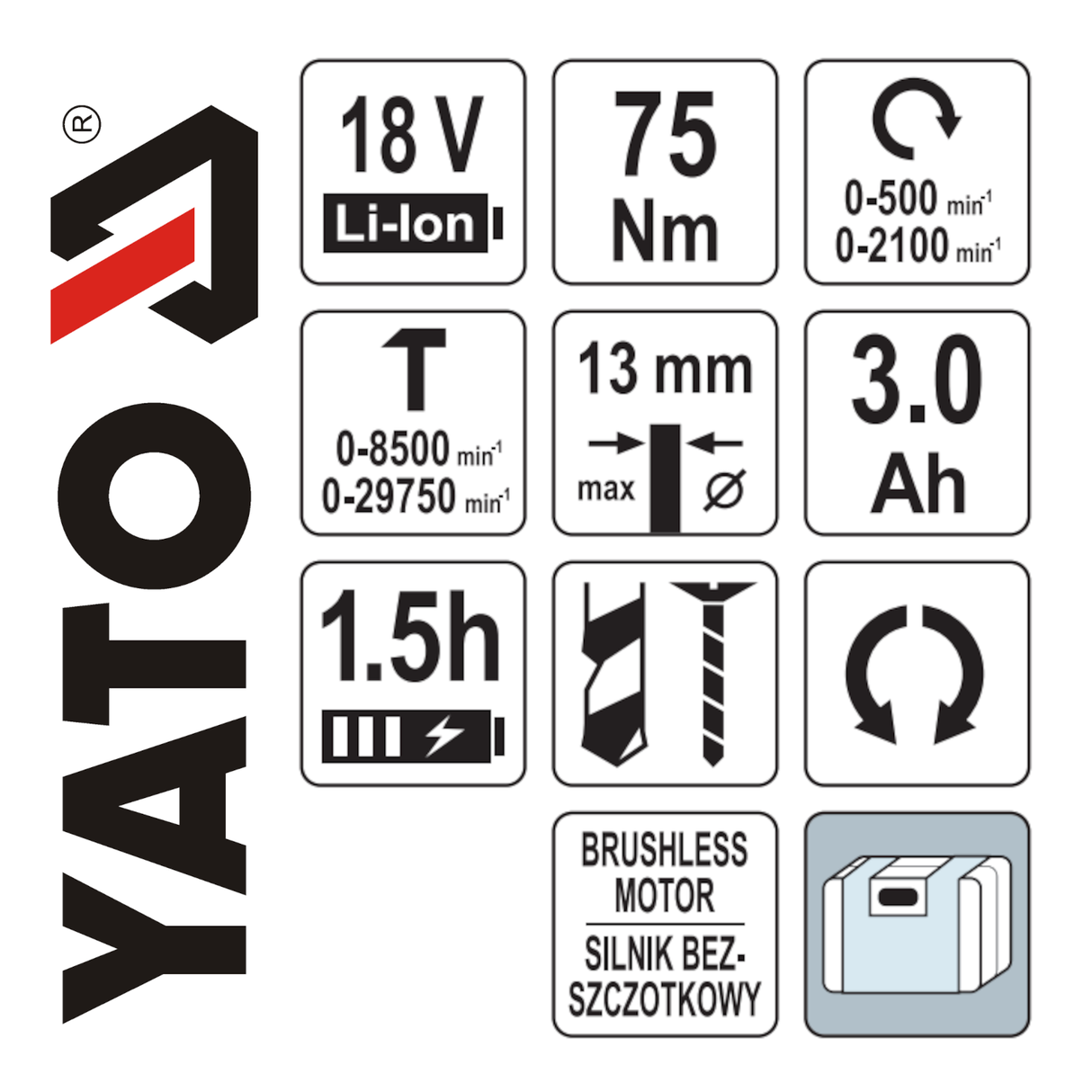 Yato YT-82790 Brushless Κρουστικό Δραπανοκατσάβιδο Μπαταρίας 18V Li-Ion Με Μπαταρία 3.0Ah & Βαλίτσα