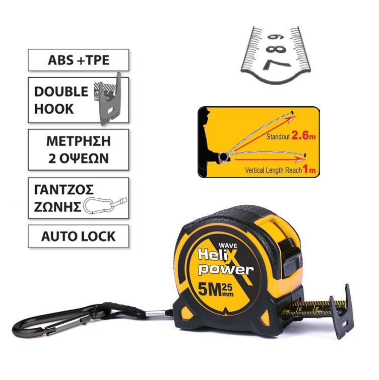 Helix Wave Επαγγελματική Μετροταινία Ρολό 25mm x 5mtr