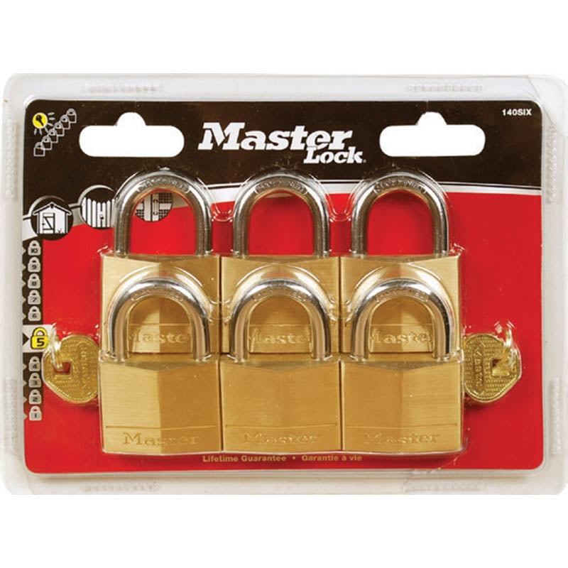 Master Lock 140EURSIX Συλλογή Λουκέτο Ορειχάλκινα 40mm Σετ 6 Τεμ Με Ίδιο Κλειδί