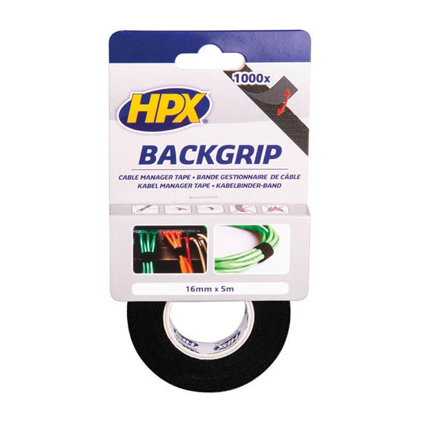 HPX Back Grip tape τύπου Velcro® Τακτοποίησης Καλωδίων 16mm x 5mtr ΜΑΥΡΗ