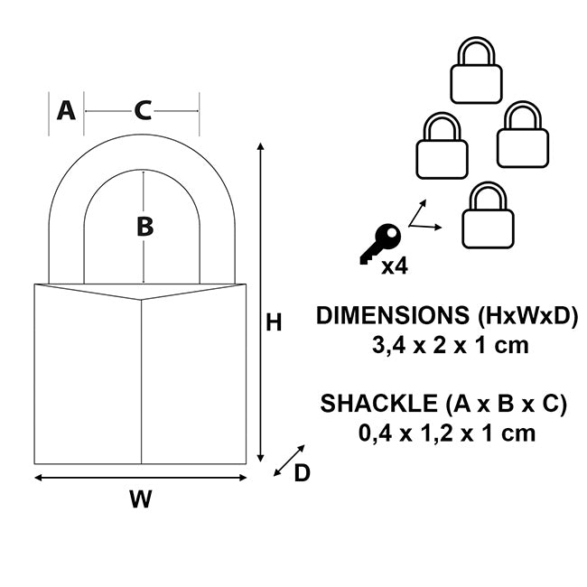Master Lock Σετ 4 μπρούτζινα, επινικελωμένα λουκέτα με λαιμό Inox