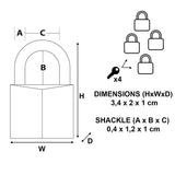 Master Lock Σετ 4 μπρούτζινα, επινικελωμένα λουκέτα με λαιμό Inox