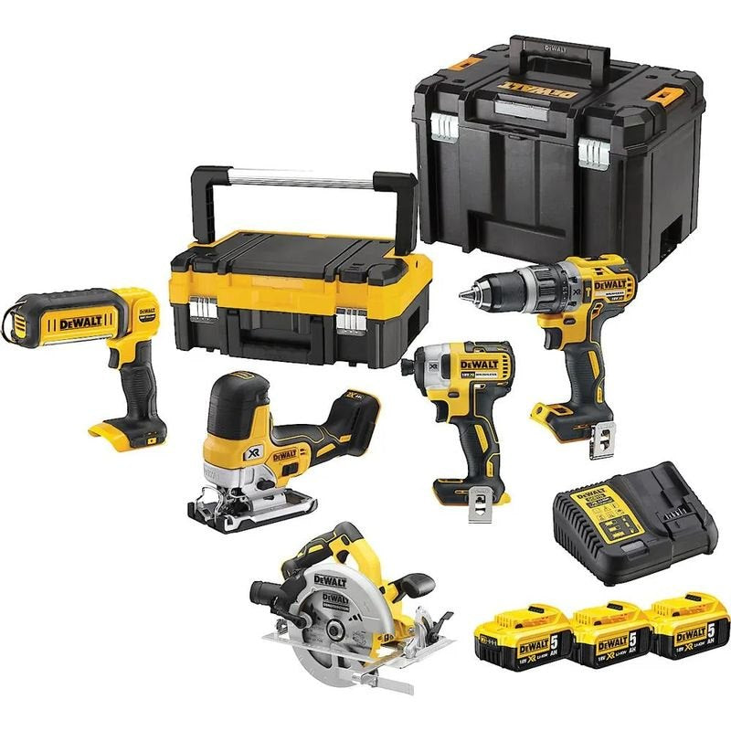 DeWalt DCK500P3T-QW Brushless Συλλογή Κρουστ.Δραπαν/δου, Παλμικού Κατσαβιδιού, Δισκοπριονου, Φακού 3 Μπατ.5.0Ah, Φορτιστής, 2 Βαλίτσες