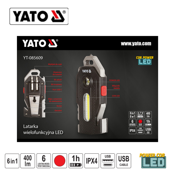 Yato YT-085609 Φακός Πολυεργαλείο 6 Σε 1 400Lm
