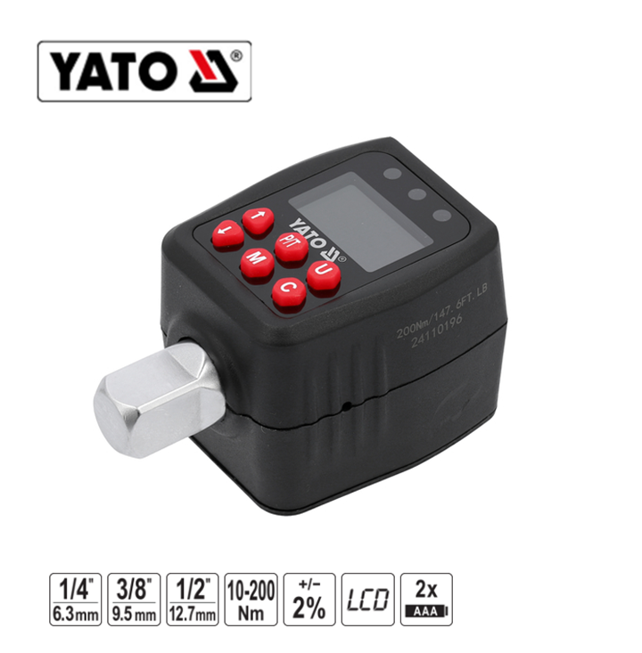 Yato YT-07535 Επαγγελματικό Ψηφιακό Δυναμόκλειδο Χειρός (ΑΝΤΑΠΤΟΡΑΣ) 1/2-10-200Νm