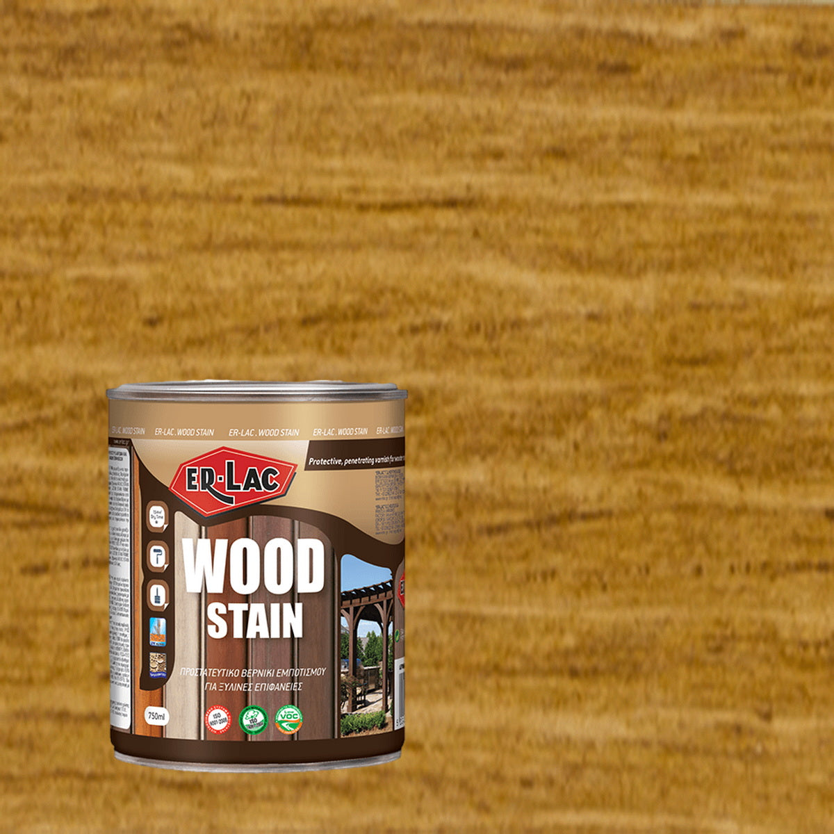 ErLac Wood Stain Βερνίκι Εμποτισμού & Συντηρητικό Ξύλου Διαλύτου Εξωτ.Χρήσης 750 ml