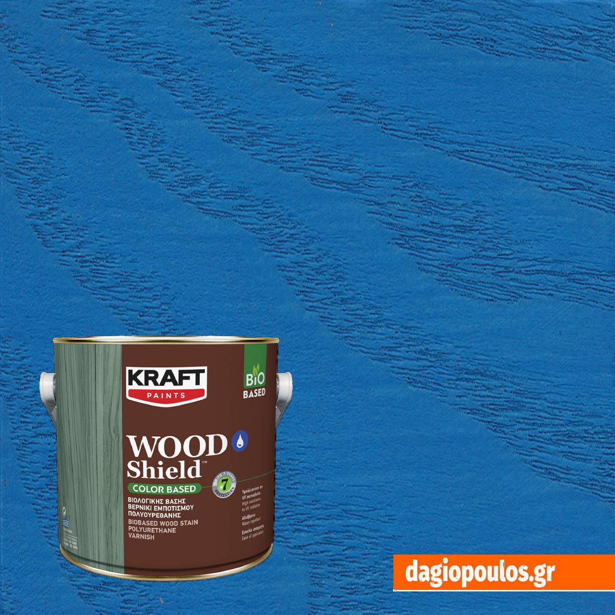 Kraft Wood Shield Color Based Οικολογικό Βερνίκι Εμποτισμού Πολυουρεθάνης Νερού Ημιματ 142 ΩΚΕΑΝΟΣ 2.5Ltr