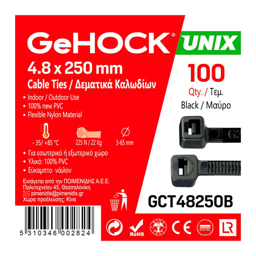 GeHOCK 148250 Δεματικά σε Μαύρο Χρώμα 4.8x250mm 100 τεμ. GeHOCK
