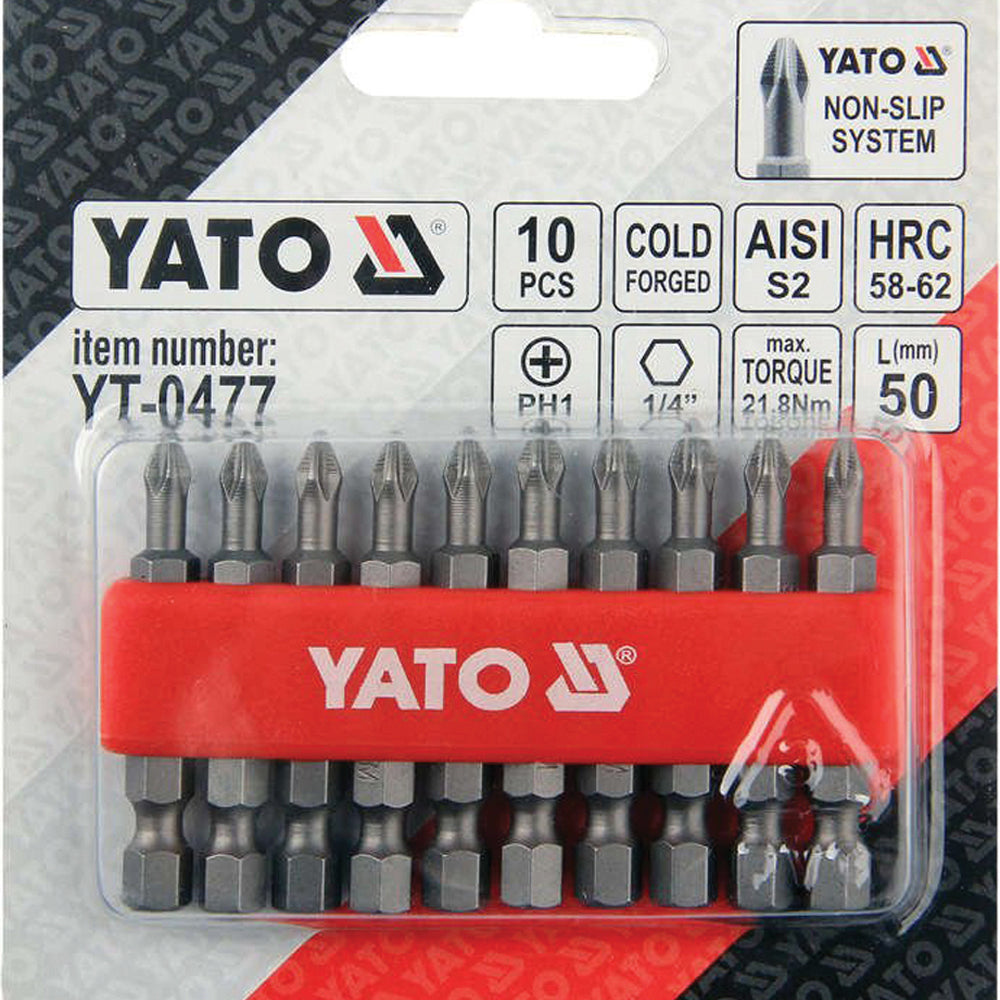 Yato YT-0477 Συλλογή Μύτες Phillips (Σταυρού) Ph.1 x 50mm Σετ 10 Τεμ