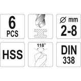 Yato YT-4460 Συλλογή Τρυπάνια HSS 2.0-8.0mm Σετ 6 Τεμ