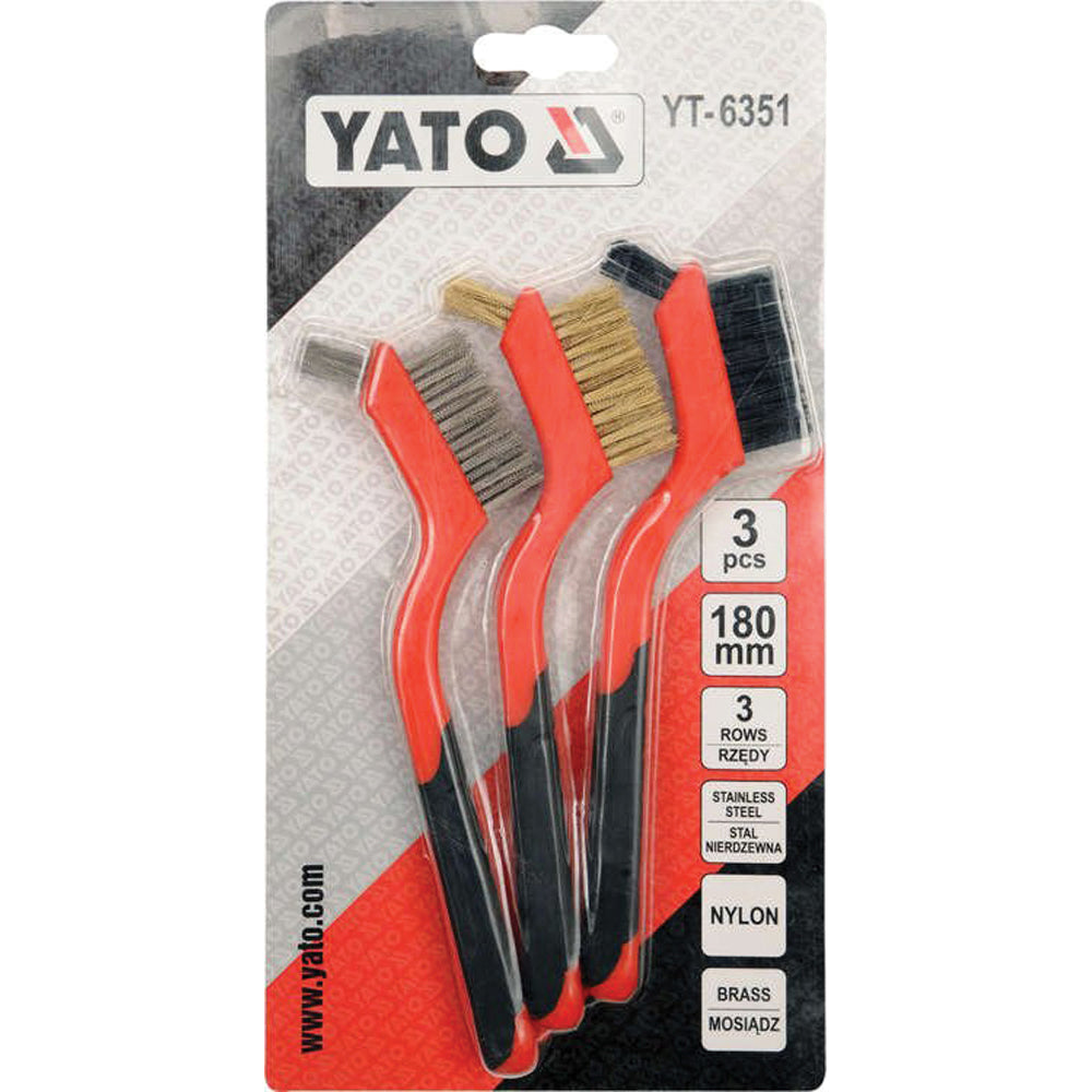 Yato YT-6351 Βούρτσες Καθαρισμού Χειρός Συρμάτινες Διάφορων Υλικών Με Πλαστική Λαβή 180mm Σετ 3 Τεμ