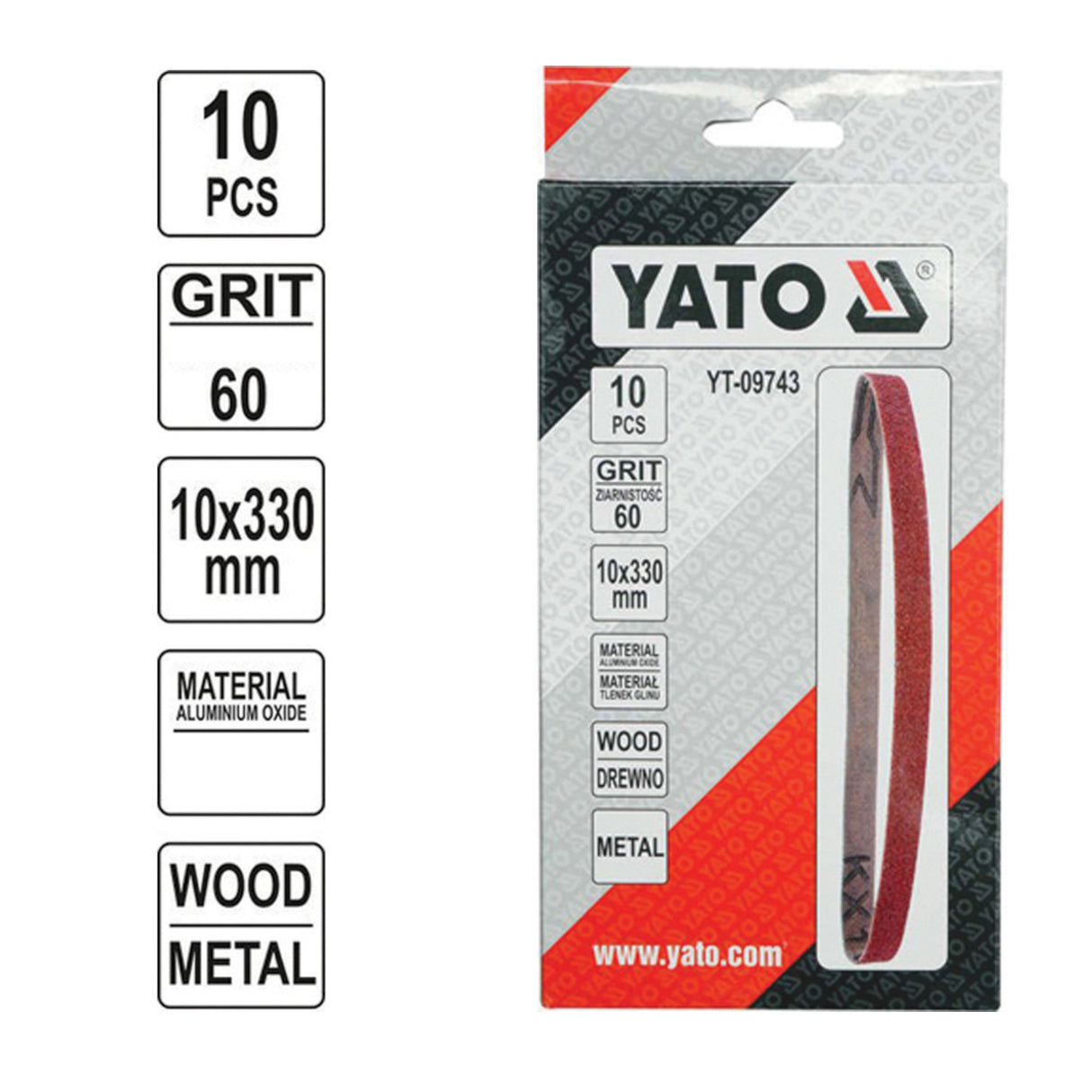 Yato YT-09743 Γυαλόχαρτο Ταινία Λείανσης Ξύλου - Μετάλλου 10x330mm Ν.60 Σετ 10 Τεμ
