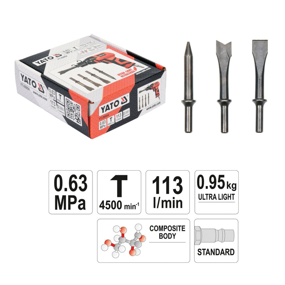 Yato YT-09904 Κοπίδι Αέρος (Αεροκόπιδο) Με Εξαρτήματα
