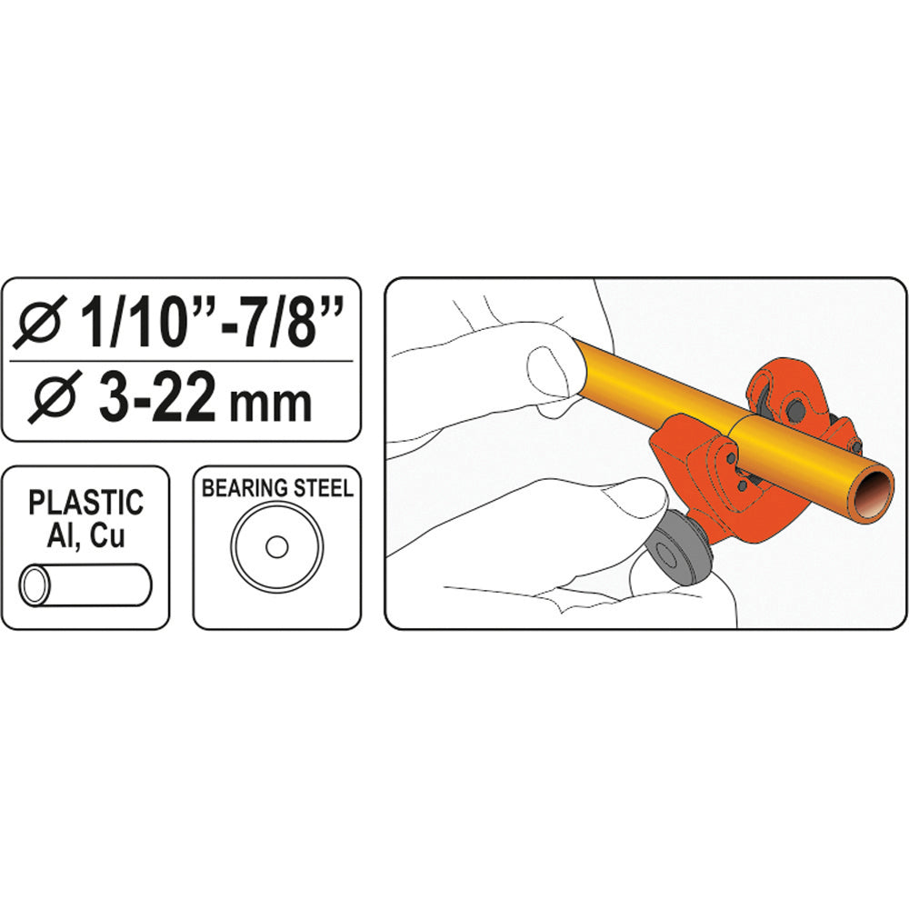 Yato YT-22318 Κόφτης Σωλήνων Χαλκού-PVC (Σωληνοκόφτης) Χειρός Ρυθμιζόμενος Χειρός 3-22mm