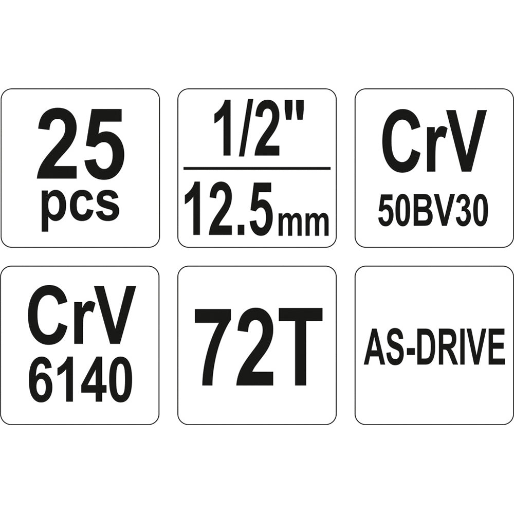 YATO - ΚΑΡΥΔΑΚΙΑ  ΣΕΤ ΚΑΣΤ CrV 1/2” - 25 ΤΜΧ YT-38741