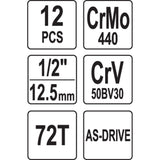 Yato YT-38821 Μανέλα Με Καστάνια 12" & Καρυδάκια Σετ 12 Τεμ
