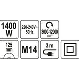 Yato YT-82098 Επαγγελματικός Ηλεκτρικός Γωνιακός Τροχός 1400W 125mm ΡΥΘΜΙΖΟΜΕΝΟΣ