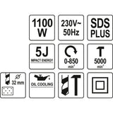 Yato YT-82123 SDS Plus Σκαπτικό Κρουστικό Πνευματικό Πιστολέτο 5.0J 1100Watt Με Βαλίτσα