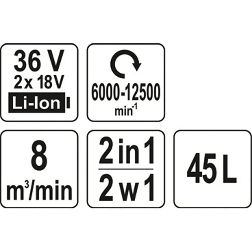 Yato YT-85175 Φυσητήρας Αναρροφητήρας Κήπου Μπαταρίας 36V (2x18V) Li-ion SOLO