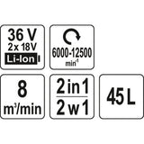 Yato YT-85175 Φυσητήρας Αναρροφητήρας Κήπου Μπαταρίας 36V (2x18V) Li-ion SOLO