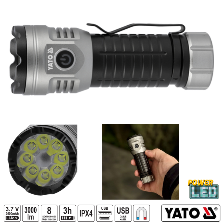 Yato YT-085612 Φακός Χειρός Επαναφορτιζόμενος 3000Lm