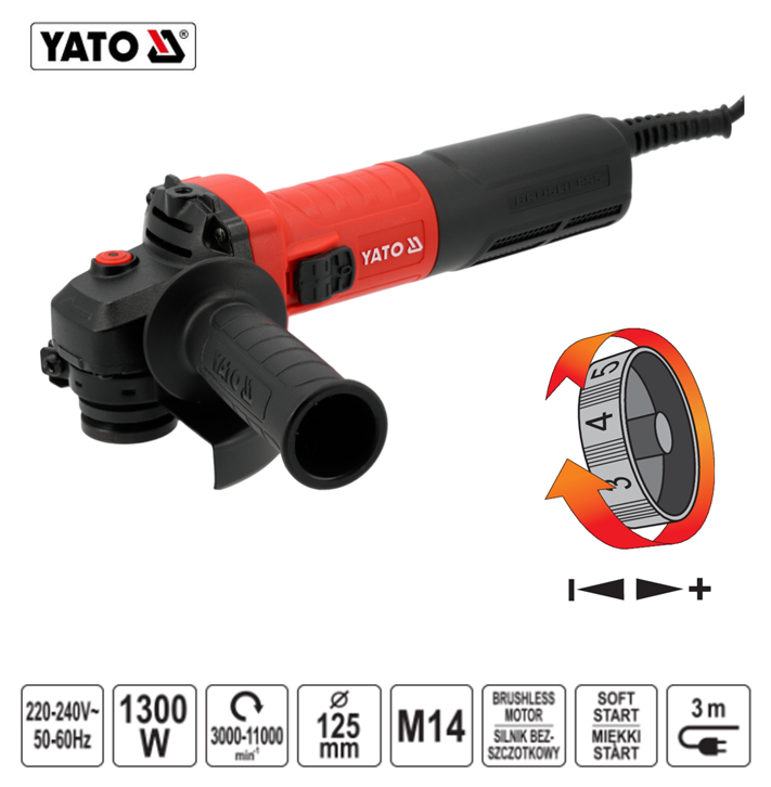 Yato YT-821017 Brushless Ηλεκτρικός Γωνιακός Τροχός 1300W 125mm ΡΥΘΜΙΖΟΜΕΝΟΣ