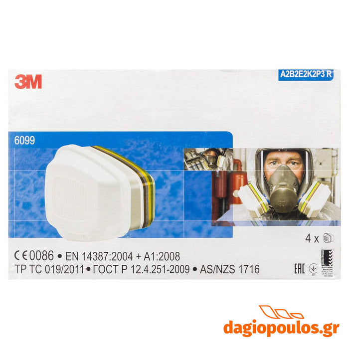 3M 6099 Φίλτρα Μάσκας Προστασίας Οργανικούς Ατμούς Ανόργανα Όξινα Αμμωνία | Dagiopoulos.gr