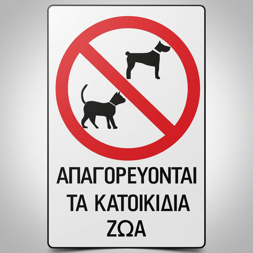 Πινακίδα Σήμανσης “ΑΠΑΓΟΡΕΥΟΝΤΑΙ ΤΑ ΚΑΤΟΙΚΙΔΙΑ ΖΩΑ” PVC 300mm x 200mm