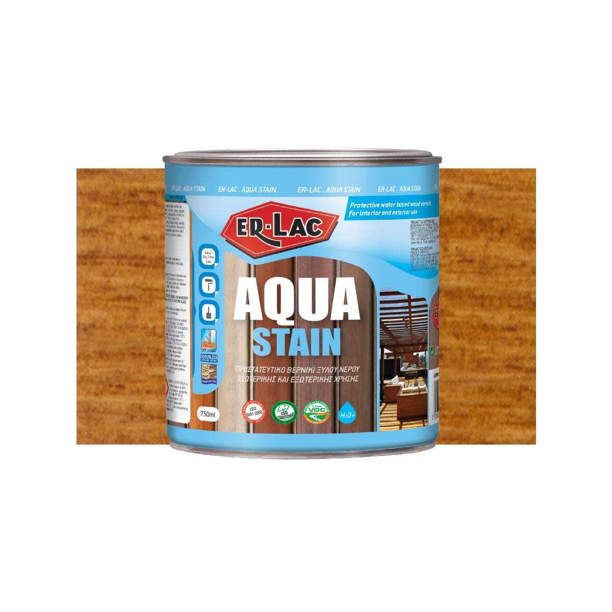 Erlac Aqua Stain Άοσμο Υδατοδιαλυτό Βερνίκι Εμποτισμού Ξύλου Ματ 2005 Καστανιά