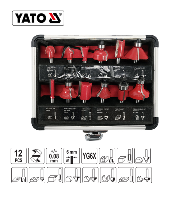 Yato YT-68006 Κοπτικά Ρούτερ 6mm Σετ 12Τμχ.