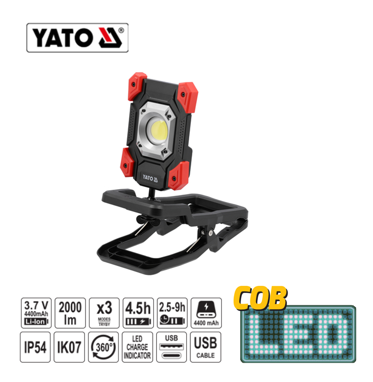 Yato YT-818216 Προβολέας Φορητός Επαναφορτιζόμενος 2000Lm Με Βάση