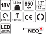 YATO YT-827793 Μπουλονόκλειδο SOLO 1/2-18V 850Nm