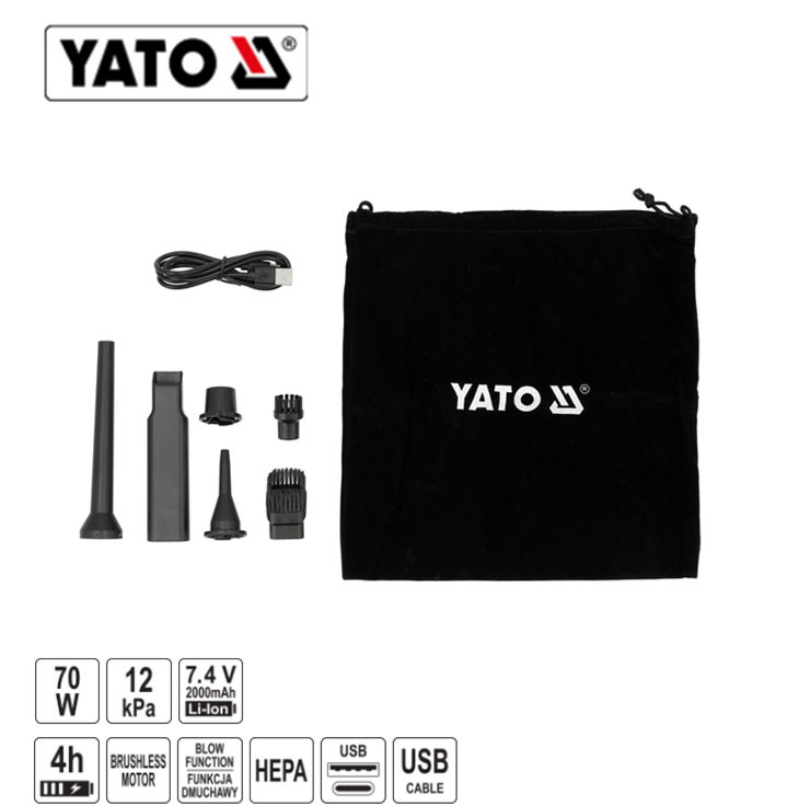 Yato YT-85687 Brushless Μini Σκουπάκι-Φυσητήρας Μπαταρίας Επαναφορτιζόμενο 2 Σε 1 70W