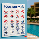 Πινακίδα Σήμανσης Πρόσβασης Αλουμίνιο "ΚΑΝΟΝΕΣ ΠΙΣΙΝΑΣ - POOL RULES" ΙI